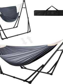 Anyoo 2 in 1 Hammock and Swinging Chair with Collapsible Steel Stand & Carrying Case,Portable & Adjustable,Easy Set Up for Outdoor,Indoor,Porch Swing,Patio,Garden,Camping Trip