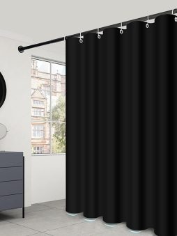 Fabric Shower Curtain Liner, Waterproof Hotel Quality, Bathroom Curtains Rust Resistant Grommets, 72 x 72 Machine Washable (Black)