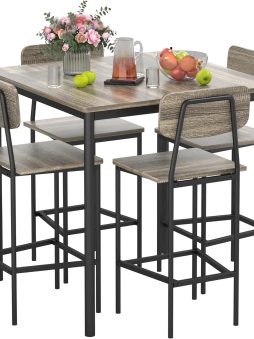 Kitchen Table and Chairs of 4, Dining Table Set for 4 with Space-Saving Design, Industrial Dining Room Table Set for Family Dinner, Party, Gray