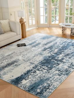 OMERAI 5x7 Area Rugs for Living Room, Ruggable Machine Washable Rug Clearance for Bedroom, Large Abstract Indoor Carpet for Dining Room, Blue and Grey Modern Carpets, Non-Slip Backing(Navy)