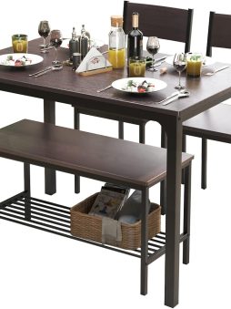 soges Dining Table Set for 4, 43.3 inch Kitchen Table Set with Chairs and Bench, 4 Piece Dining Room Table Set for Small Space, Apartment, Restaurant, Rustic Oak