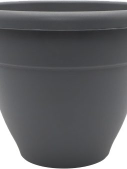 The HC Companies Caribbean Planter Pot - Outdoor & Indoor Plant Pot with Drainage Hole & Plug - Rolled Rim Plastic Pots for Plants & Flowers - Decorative Plant Pot (12" Warm Gray, Pack of 1)