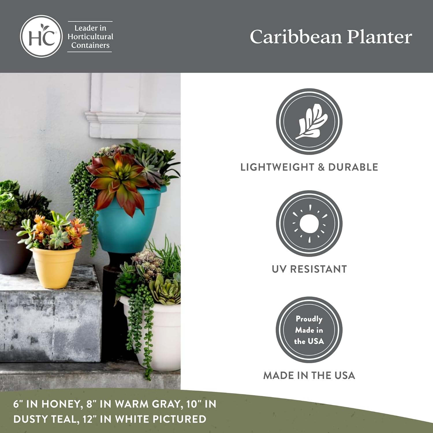 The HC Companies Caribbean Planter Pot - Outdoor & Indoor Plant Pot with Drainage Hole & Plug - Rolled Rim Plastic Pots for Plants & Flowers - Decorative Plant Pot (12" Warm Gray, Pack of 1) - Image 3